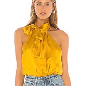 REVOLVE Gold silky halter bodysuit with open back